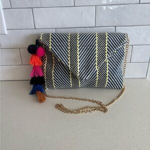 Sandra Robert’s Women's Woven Chevron Envelope Flap Crossbody Clutch Chain Bag